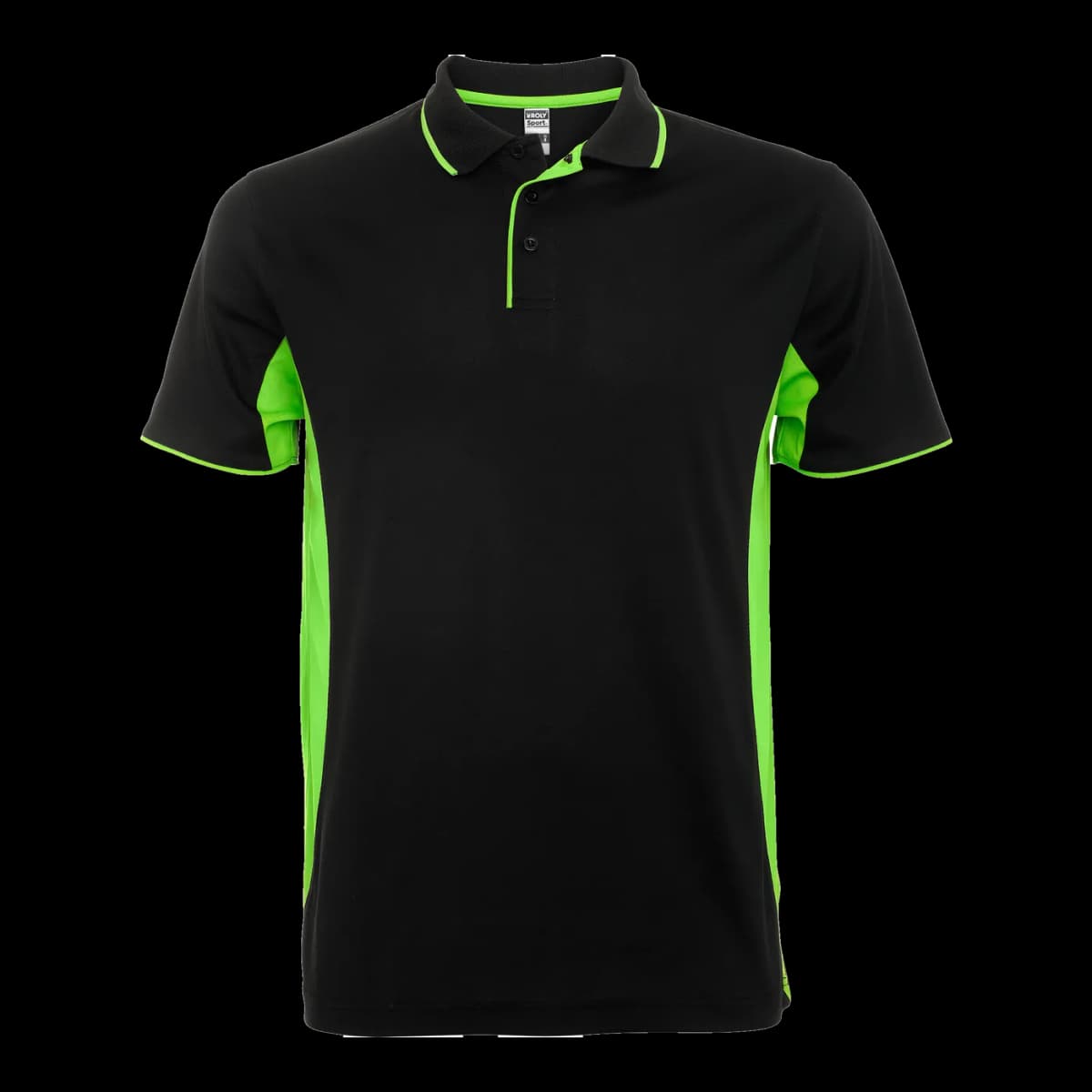 Polo técnico bicolor Roly — mockup frontal