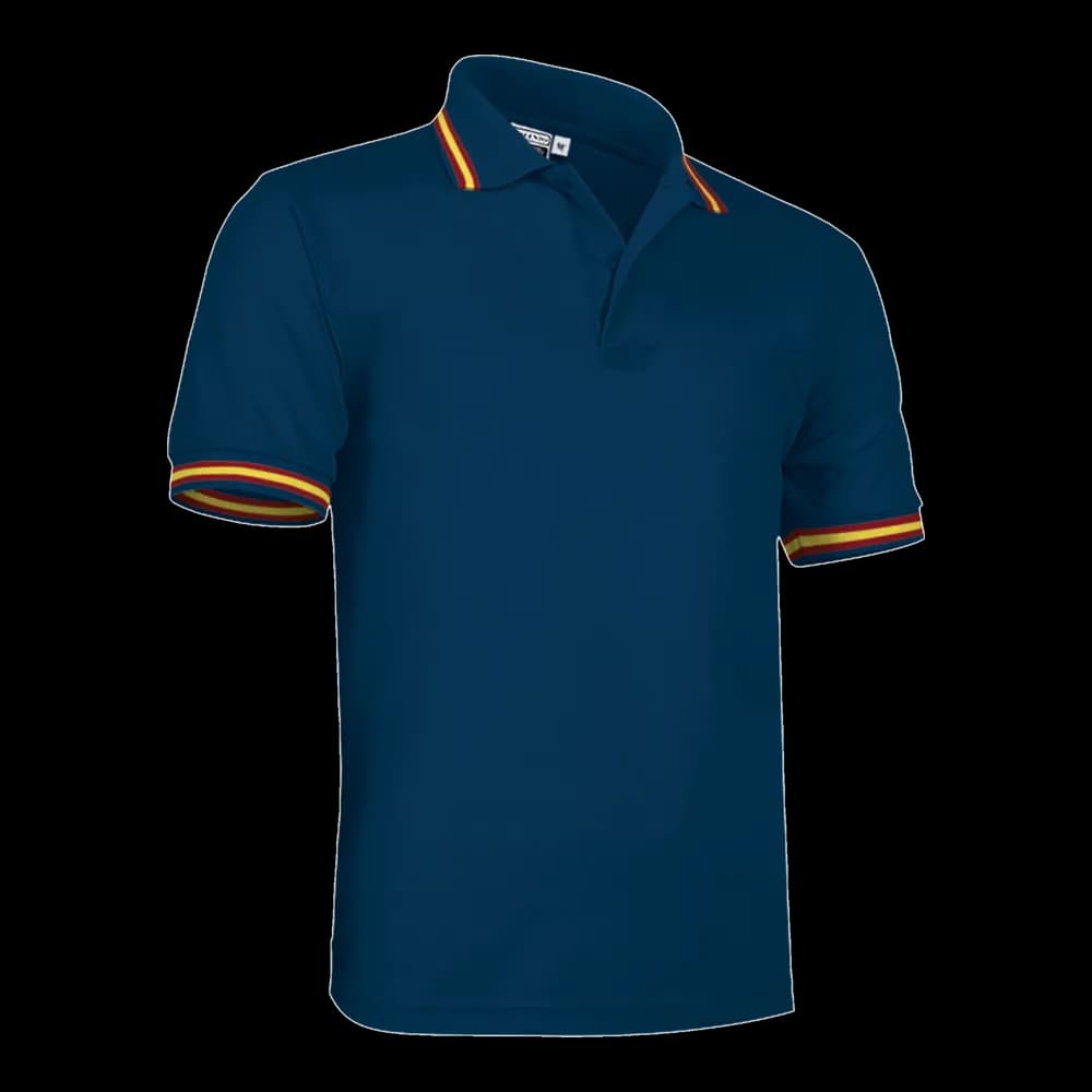 Polo algodón bicolor Valento — frontal, Azul marino orión-bandera de España
