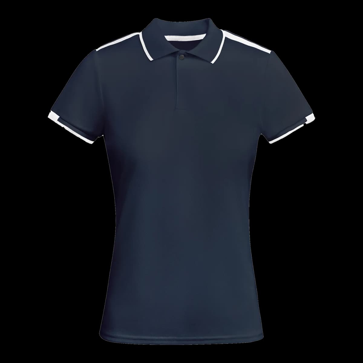 Polo técnico bicolor en hombros de mujer Roly — frontal, Marino/Blanco