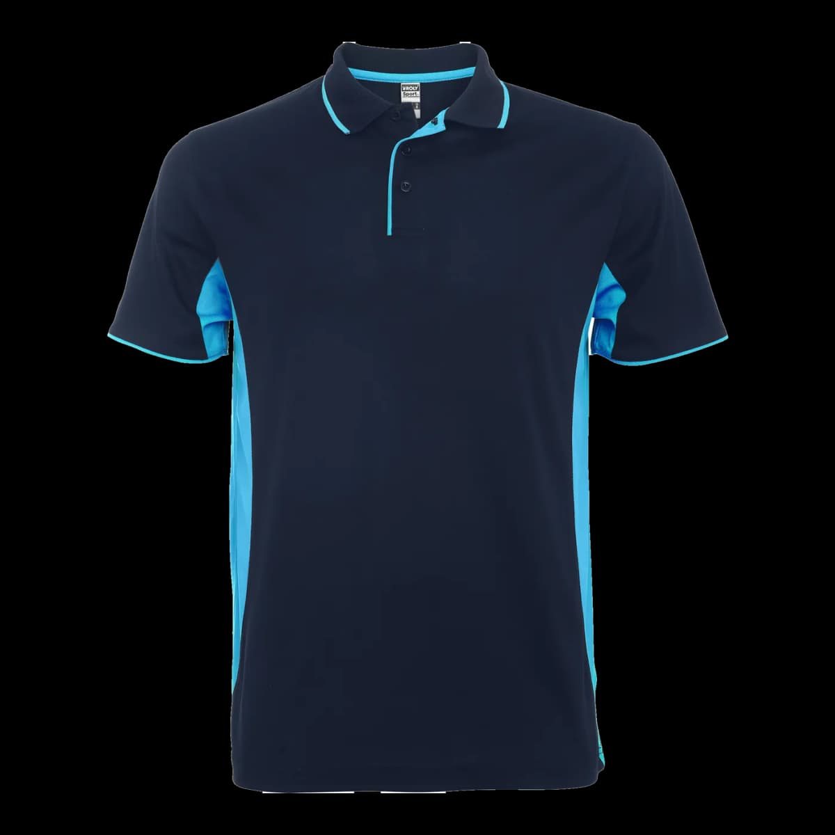 Polo técnico bicolor Roly — frontal, Marino/Celeste