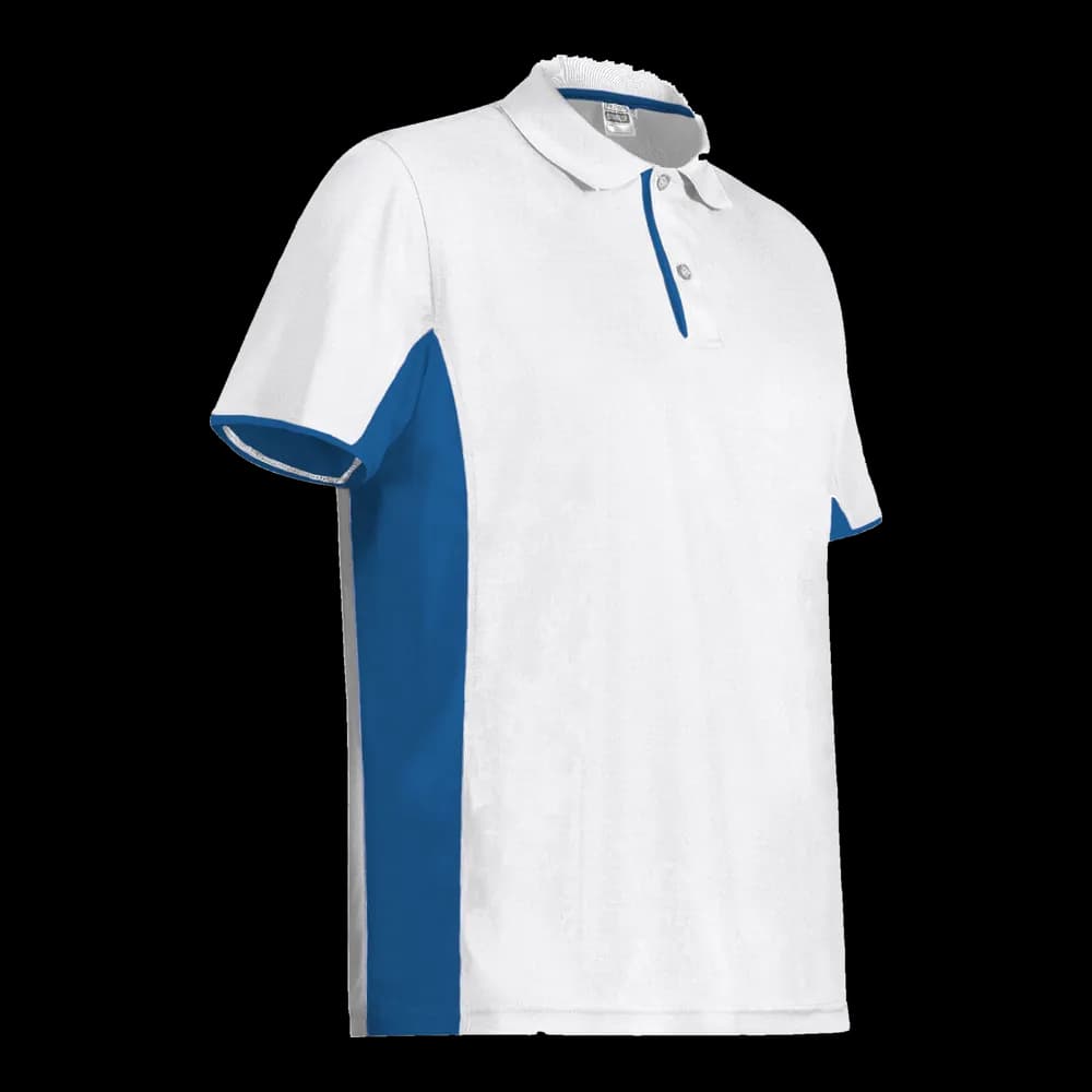 Polo técnico bicolor Valento — frontal, Blanco-azul royal