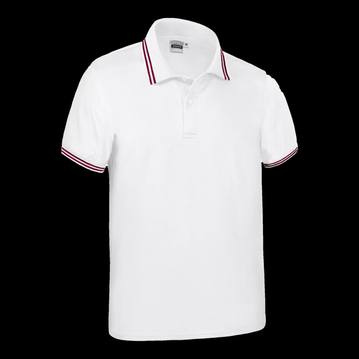 Polo técnico blanco con bandas Valento — frontal, Blanco-rojo loto